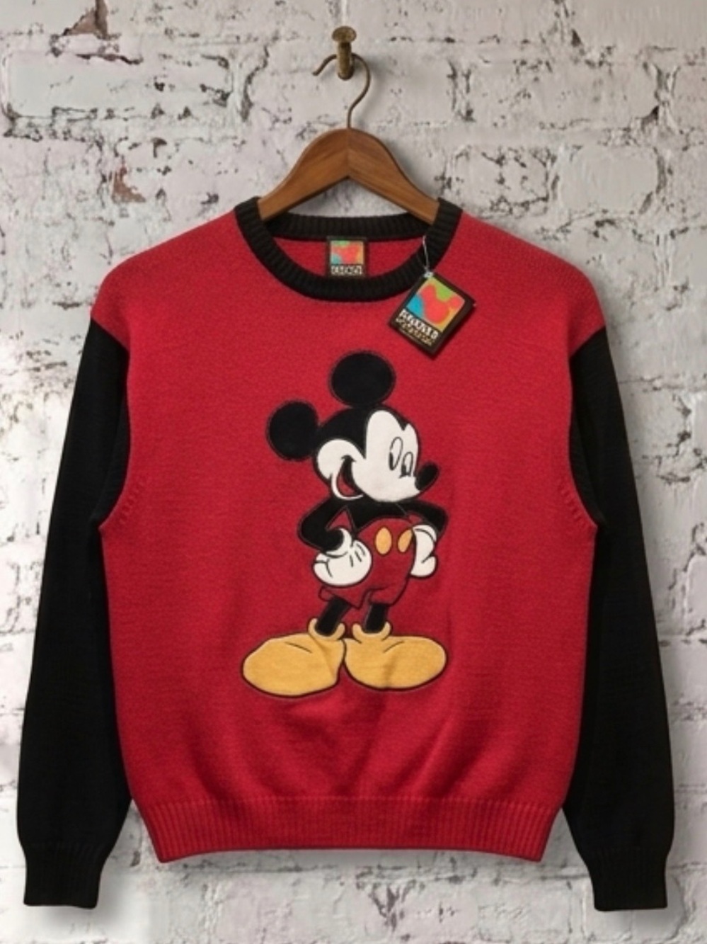 VTG Disney Mickey Mouse Knit Sweater XL Colorblock Deadstock NWT